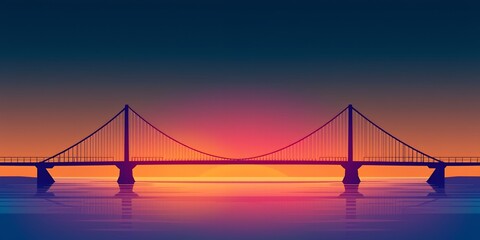 Silhouette of a bridge over water at sunset with a gradient sky in the background