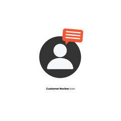 User profile icon with a chat bubble, representing customer reviews or user comments. Ideal for web, app UI, and feedback sections.