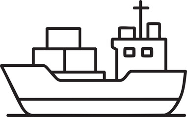 Simple Line Art Illustration of a Cargo Ship Carrying Containers Across the Water minimalist line