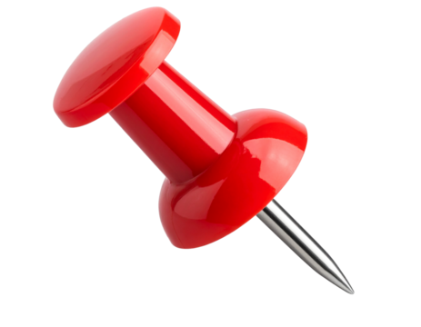 Ultra realistic red push pin, isolated on a transparent background