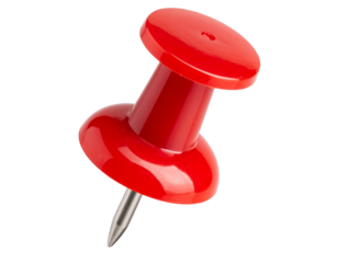 Ultra realistic red push pin, isolated on a transparent background