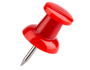 Ultra realistic red push pin, isolated on a transparent background