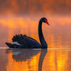Fototapeta premium swan, bird, water, lake, animal, nature, black, black swan, birds, pond, beak, sunset, wildlife, feather, neck, beauty, wild, park, swans, swimming, feathers, goose, couple, geese, graceful