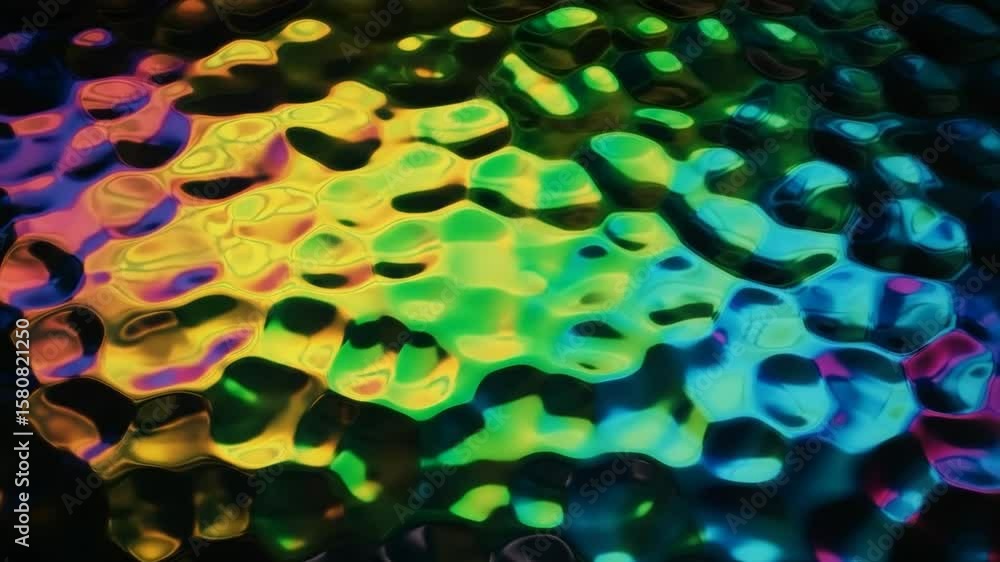 Poster an abstract background features a vibrant and iridescent liquid texture with a colorful and wavy pat