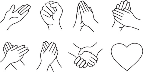 Obraz premium Diverse Hand Gestures Including Fist, Prayer, and Professional Handshake