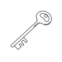 Vintage Key Outline Illustration Isolated on White (Generative AI)