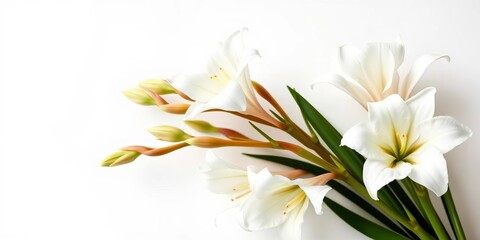 Obraz premium Elegant white gladiolus bouquet on pure background, ample copy space, white background, flora