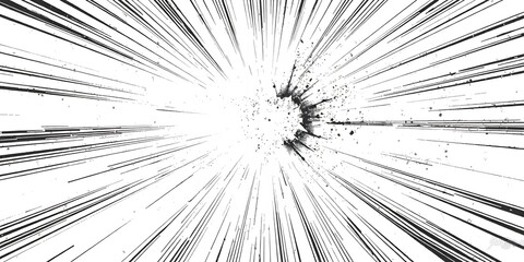 Obraz premium Abstract monochrome zoom lines converging to a central burst on a white background