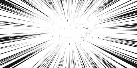 A black and white abstract background with radial lines converging to a central point