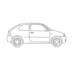 Black and White Car Outline Illustration on White Background
