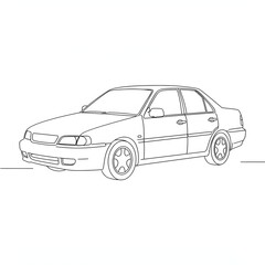 Line drawing sedan car illustration on white background