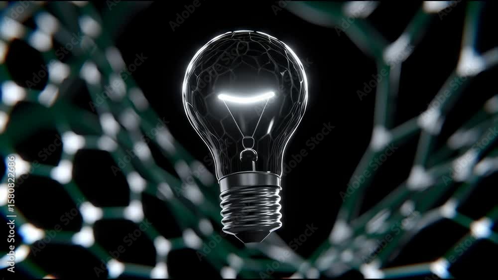 Poster bright light bulb illuminating a network of glowing connections in a dark setting