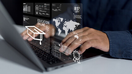 Online e-learning platform leverages artificial intelligence, digital technology, virtual library, electronic book, and global network for business education and interactive course connection