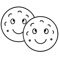 Charming line art illustration of a happy cookie couple sharing a sweet moment perfect for baking or confectionery themes