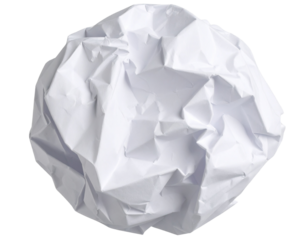 Crumpled paper ball in white, isolated on a transparent background