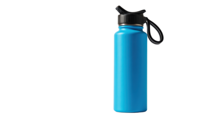 Blue sports water bottle, isolated on a white background.