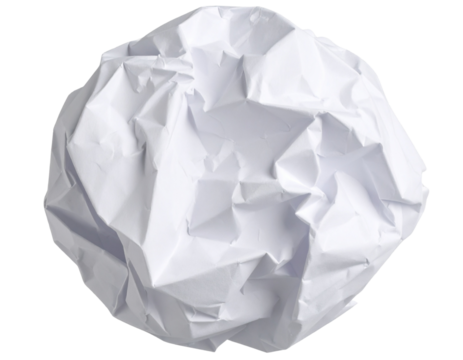 Crumpled paper ball in white, isolated on a transparent background - Powered by Adobe