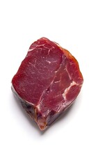 Obraz premium Single Square Cut of Preserved Meat, Cured Bresaola on a White Background