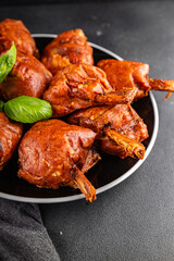 Knuckle smoked meat cooked ham roulka fresh shank delicious gourmet food background on the table rustic food top view copy space