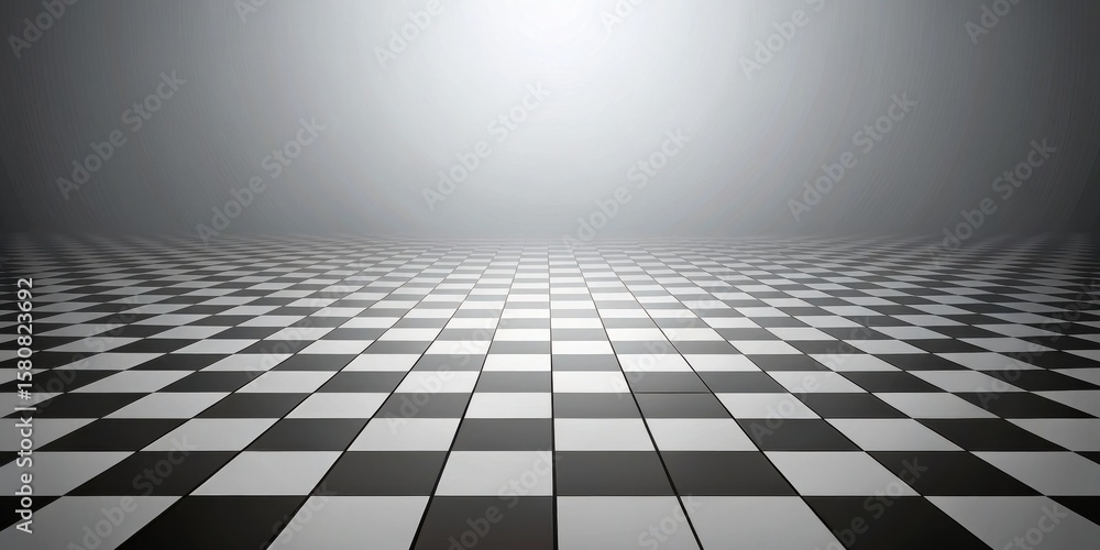 Poster endless checkerboard floor extends to a hazy horizon, creating a dramatic and stylish perspective fo