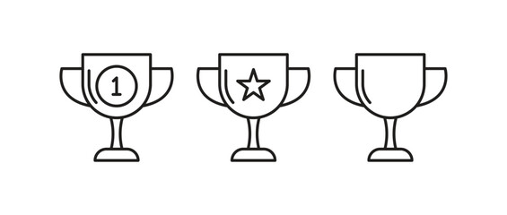 Trophy icon set, champion cup, star award, achievement symbol, minimalist outline design