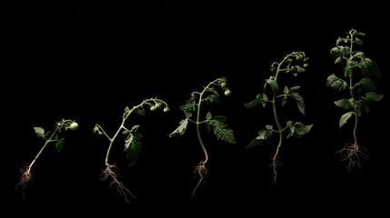 Time-lapse of tomato plants reverting through evolutionary stages, becoming wilder and more primitive.
