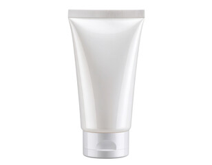  Minimalist white cosmetic squeeze tube with shiny cap, front view isolated on transparent background PNG