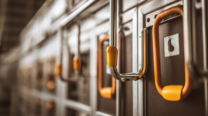 A close-up view of industrial machinery with metallic textures and orange safety details.