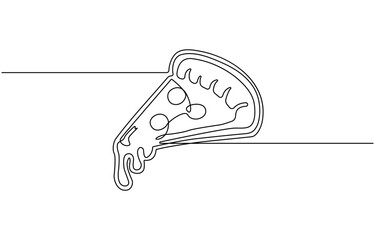 Pizza slice continuous line. Continuous one line drawing of pizza, Hand Drawn Symbol Vector Illustration.