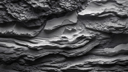Close-up of a rugged, textured surface in black and white, likely rock or earth