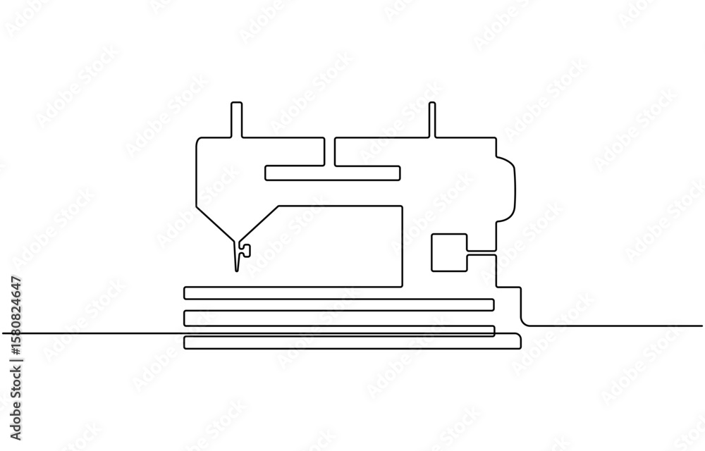 Fototapete tailoring tools for sewing garments in one continuous line. sewing machine, spool of thread, needle.