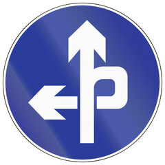 Road sign in China - Interchange with ramp to the left