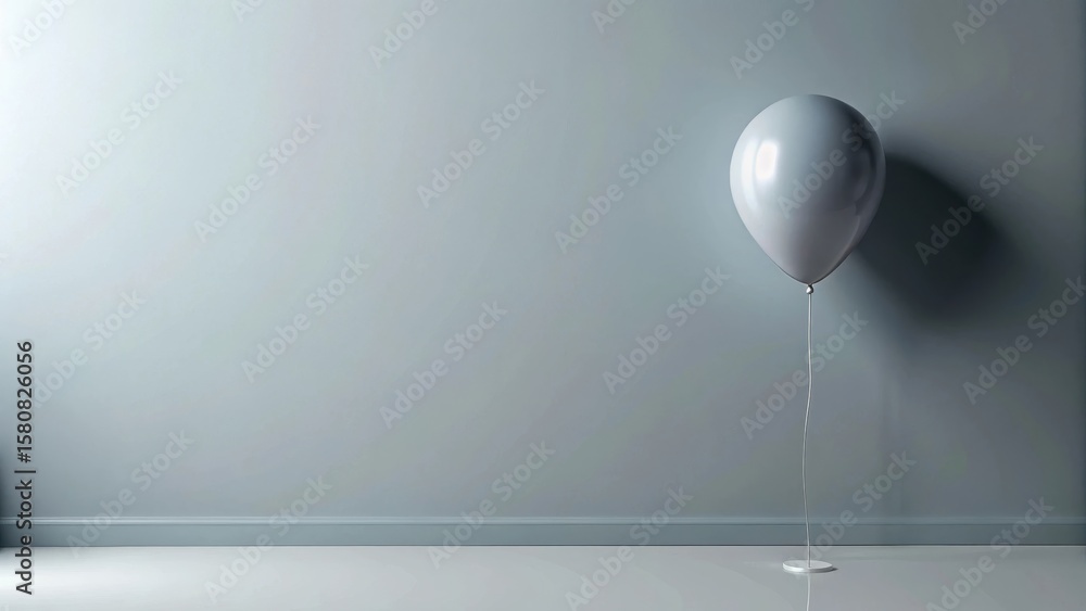 Poster a single, silver balloon floats delicately in an empty room, its string secured to the floor, creati