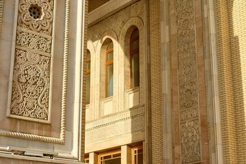 Columns with Eastern ornamentation at the entrance of the State Academic Bolshoi Theatre