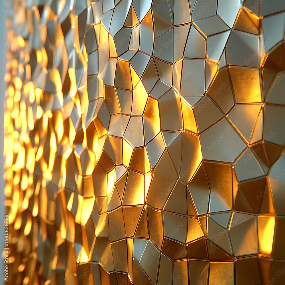 Poster geometric golden surface with reflected light and textured pattern