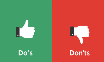Do’s and Don’ts Icon – Split Green Thumbs-Up and Red Thumbs-Down Symbols for Instructions, Guidelines, or Behavioral UX Design