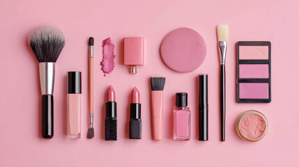 Pink Cosmetic Products Flatlay