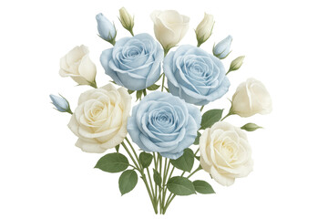 Obraz premium Delicate white and light blue rose arrangement, highlighting soft romantic wedding palette for design projects and stationery backgrounds