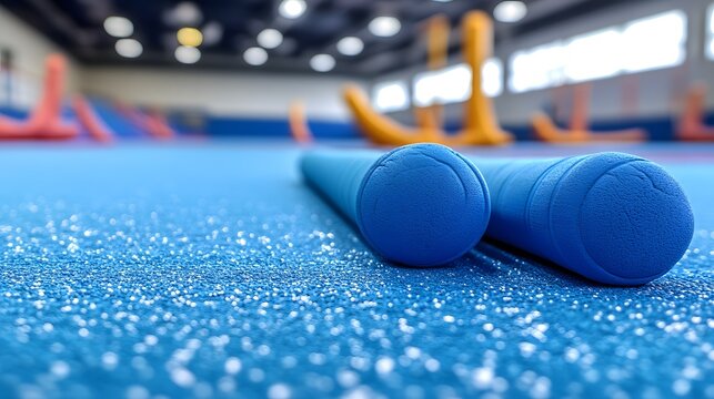 Gymnastics foam equipment in indoor gym.
