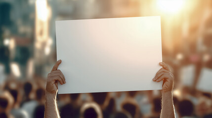 Person Holding Blank Sign at Marathon Event in Urban Cityscap