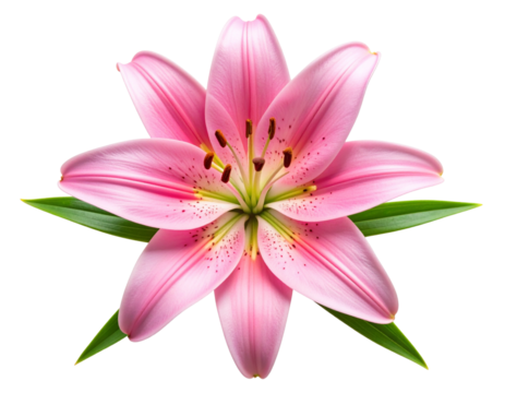 Top-Down View of Pink Lily with Detached Stem, Artistic Floral Layout, Isolated PNG