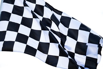 Waving checkered flag with black and white squares racing