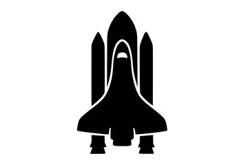 Silhouette of a Space Shuttle Launching, Black on White Background
