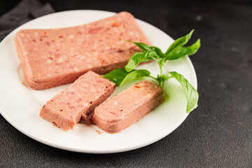 Pate meat peppers pork liver, pork meat riyet fresh delicious gourmet food background on the table...