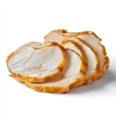 Sliced Smoked Chicken Breast Pieces on White Background for Culinary Presentation and Food Photography