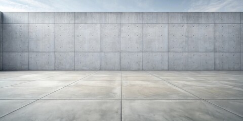 Empty urban plaza with a large concrete wall backdrop ideal for product displays or architectural designs