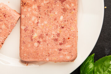 Pate meat peppers pork liver, pork meat riyet fresh delicious gourmet food background on the table...