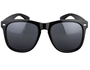 Black sunglasses with reflective lenses, isolated on a transparent background