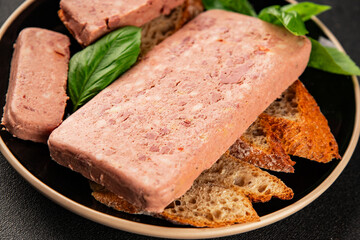 Pate meat peppers pork liver, pork meat riyet fresh delicious gourmet food background on the table...