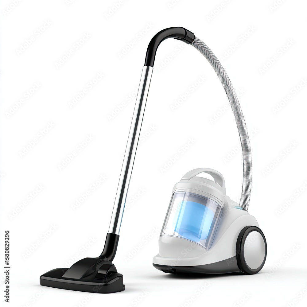 Poster modern vacuum cleaner with transparent dust container and flexible hose for efficient cleaning of ca